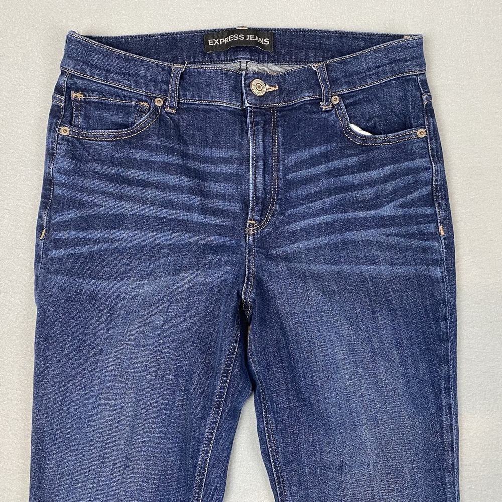 Express Bell Crop High Rise Dark Wash Flared Jeans Womens 10 Blue - Picture 3 of 8
